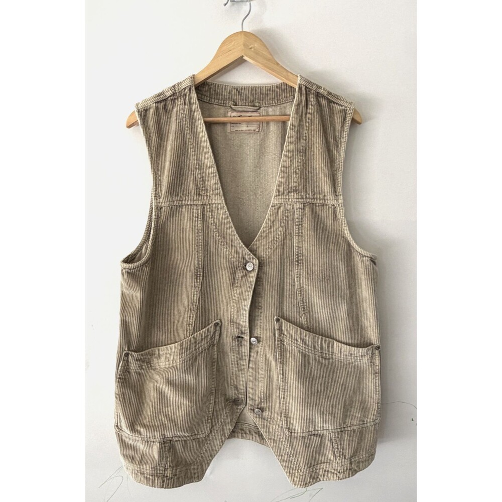 Free People We The Free Vest Large Vintage Khaki Valerie Corduroy Button Boho